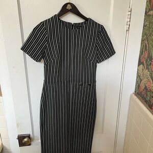 Banana Republic Black and White Striped Midi Dress